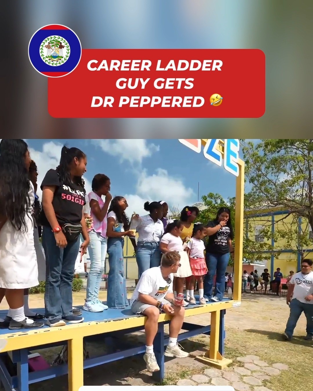 Edited highlight clip captioned Career Ladder Guy Gets Dr Peppered, filmed in Belize
